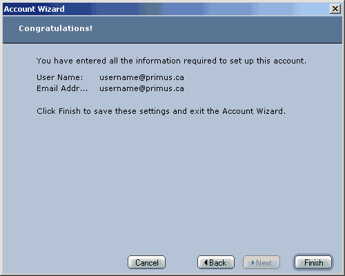 Account Wizard - Congratulations