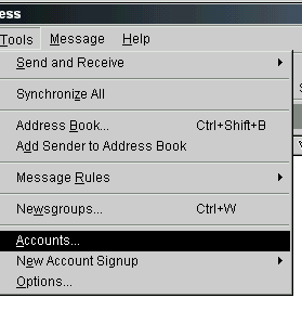 Outlook Express Tools Menu