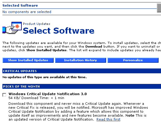 Windows Update - Select Software
