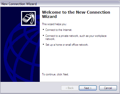 Windows XP New Connection Wizard